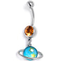 Orange Gem Saturn Star Blue Dangle Belly Ring