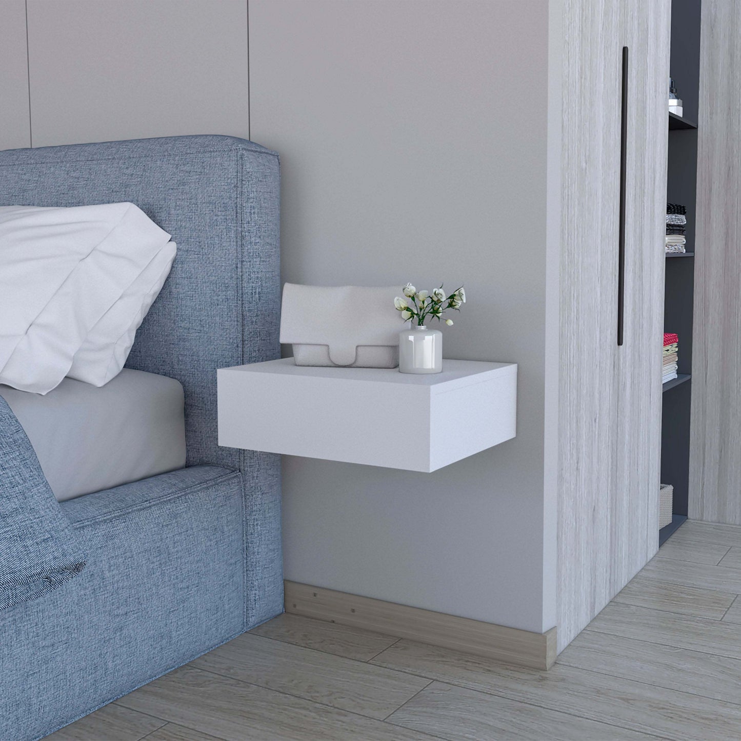 White Wall-Mounted Floating Nightstand