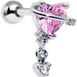 16G 1/4 Pink Clear Gem Saturn Heart Duo Cartilage Tragus Earring