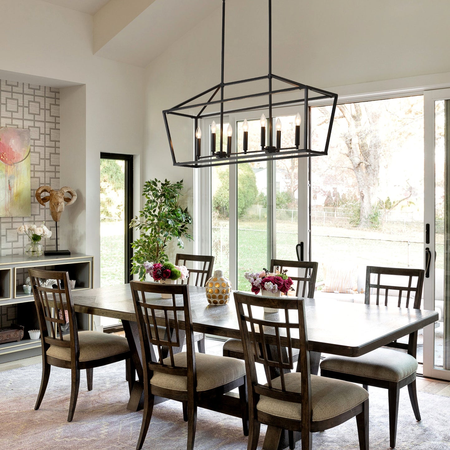 Chandelier Industrial Linear 5-Light Matte Black Metal Pendant 39 In