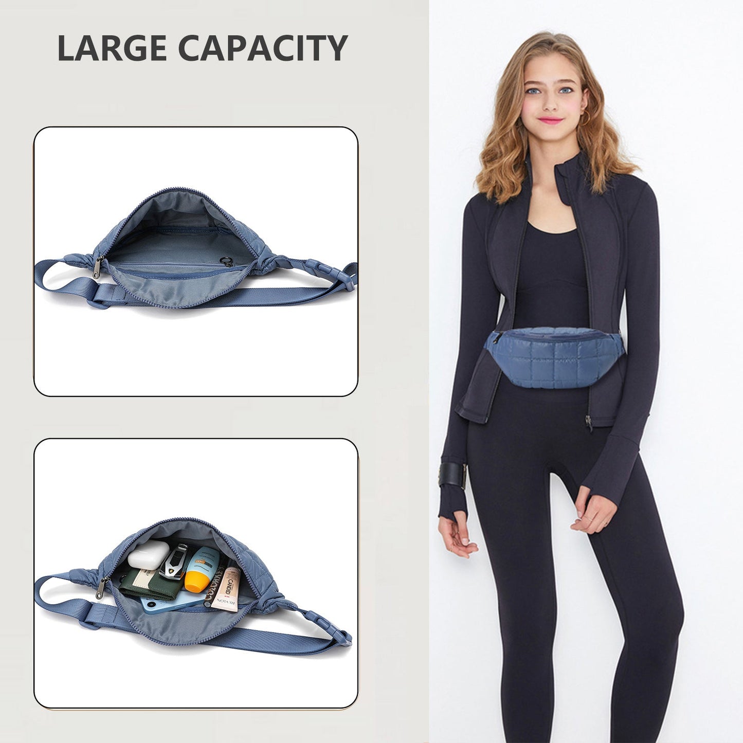 Solid-color Casual Crossbody Waist Bag With A Quilted Diamond Pattern