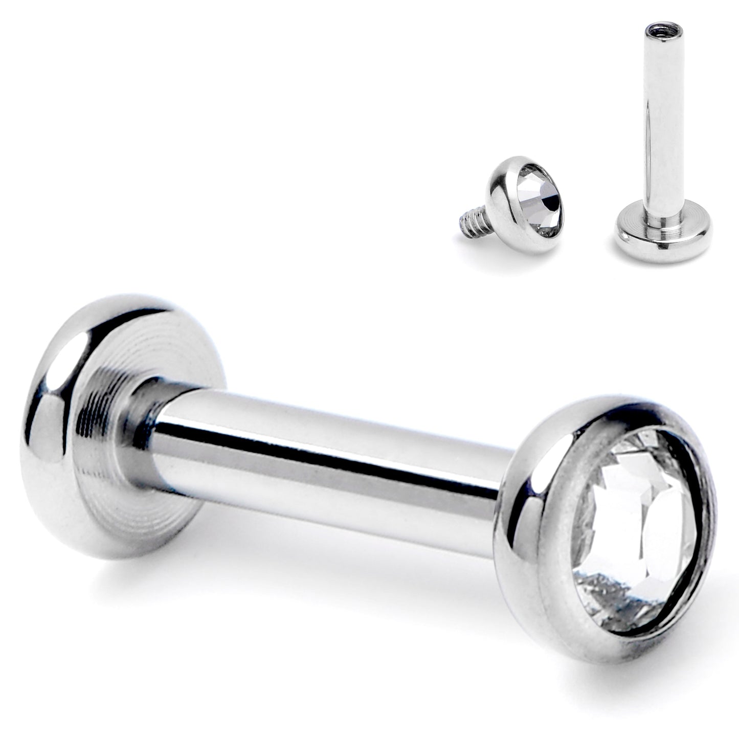 16G 1/4 Clear CZ Gem ASTM F-136 Implant Grade Titanium Internally Threaded Labret