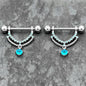 14G 9/16 Blue CZ Gem Double Curvation Dangle Nipple Ring Set