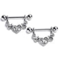 14G 9/16 Clear Gem Ornate Hearts Dangle Nipple Ring Set