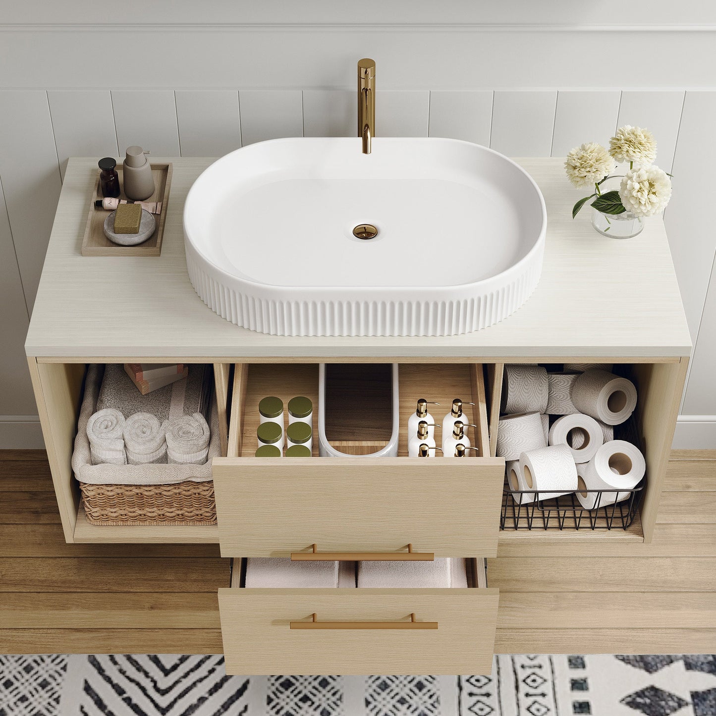 Modern 39.3 Wall-Mounted Bathroom Vanity with Oval Ceramic Sink Floating Vani...