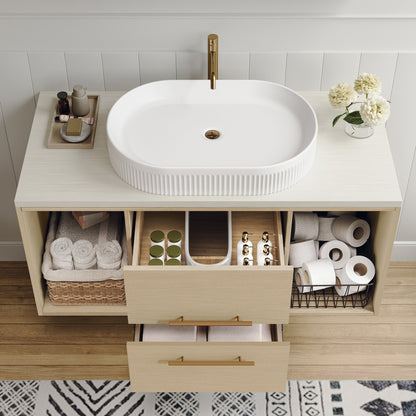 Modern 39.3 Wall-Mounted Bathroom Vanity with Oval Ceramic Sink Floating Vani...