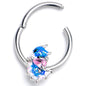 16G 3/8 Pink CZ Gem Sea Monster Glitter Blue Hinged Segment Ring