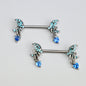 14G 9/16 Blue Gem Moon Bow Heart Dangle Nipple Ring Set