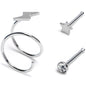 20G Clear Gem Star Spiral Nose Ring 3 Pack