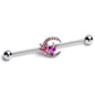 14G Pink Gem Butterfly Heart Moon Industrial Barbell 38mm
