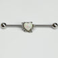 14G White Faux Opal Sunny Heart Industrial Barbell 38mm