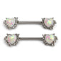 14G 9/16 White Faux Opal Sun Heart Barbell Nipple Ring Set