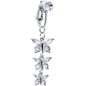 Clear CZ Gem Butterfly Strand Dangle Clip on Fake Belly Ring