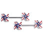 14G 9/16 Clear Gem Festive Patriot Pinwheel Barbell Nipple Ring Set