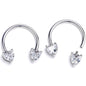 14G 9/16 Clear CZ Gem Heart Internally Threaded Horseshoe Set