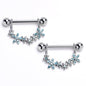 14G 9/16 Blue CZ Gem Flower Chain Dangle Nipple Ring Set