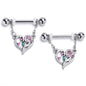 14G 9/16 Emerald Passion CZ Gem Heart Dangle Nipple Ring Set