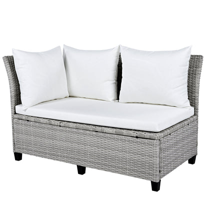 Outdoor Sectional Set PE Rattan Steel White 5 Piece Seats 7 Extendable