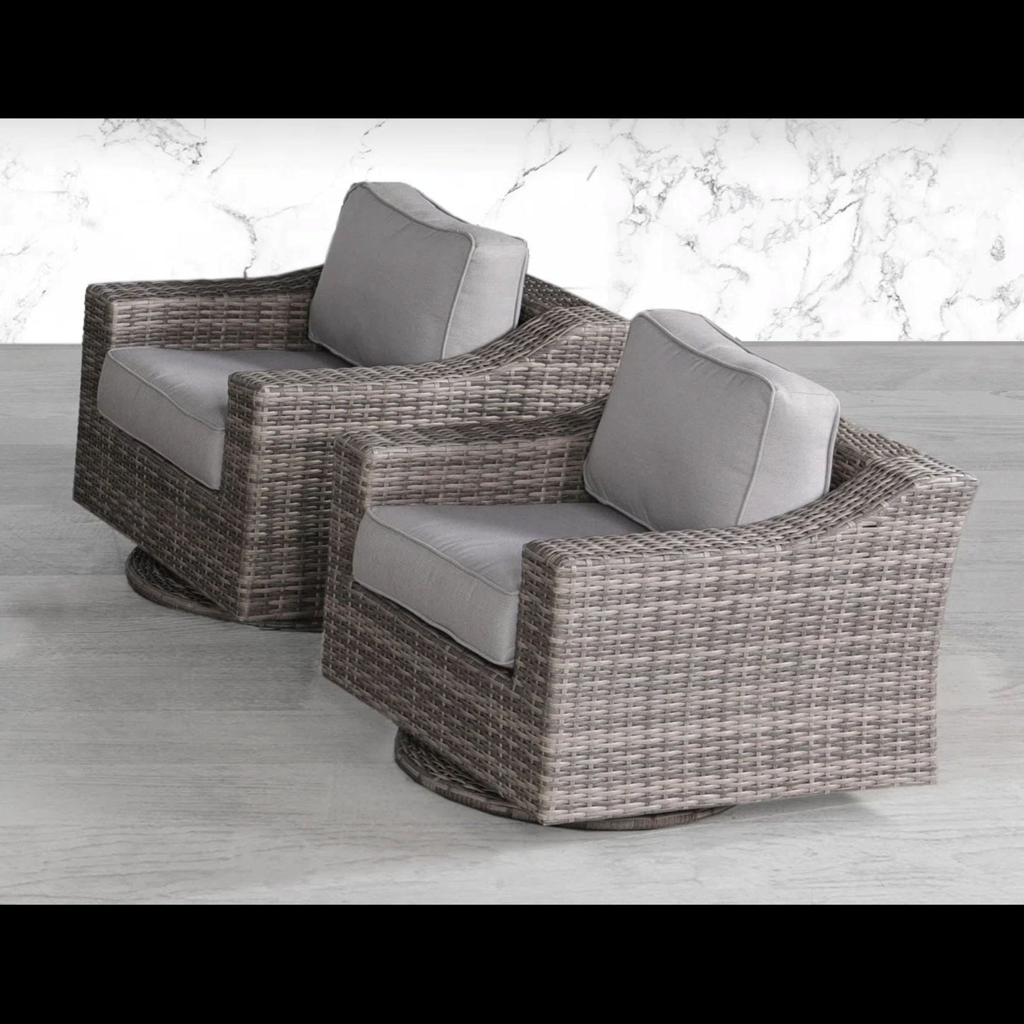 Outdoor Swivel Patio Chair Wicker Gray Aluminum 33in Cushioned