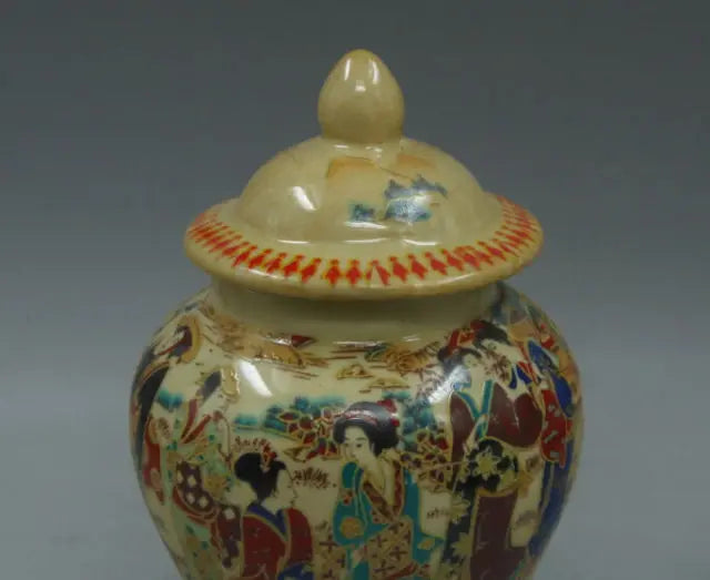 Old Hand‑Painted Porcelain Dowager Jar – Asian Home Decor Storage Pot