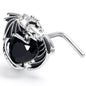 20G 7mm Black CZ Gem Heart of Dragon L Shape Nose Ring