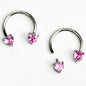 14G 9/16 Pink Gem Heart Internally Threaded Horseshoe Nipple Ring Set