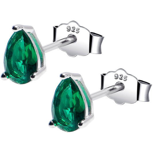 4mm CZ Pear 925 Sterling Silver May Birthstone Stud Earrings