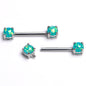 14G Green Faux Opal Internally Threaded Barbell Nipple Ring Set