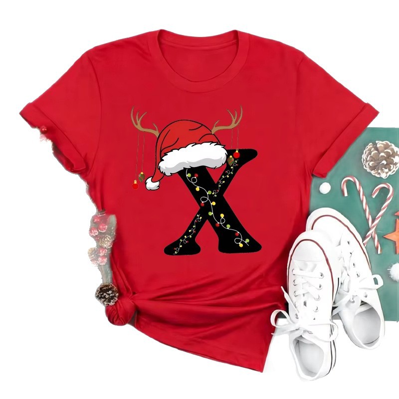 Red Loose T-Shirt Top With A Christmas Party Aesthetic