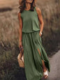 Full Size Round Neck Sleeveless Slit Maxi Dress Plus Size