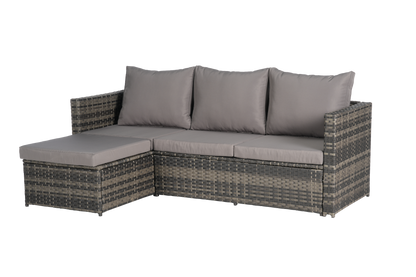 Outdoor Patio Set PE Rattan Metal Dark Gray 3 Piece Ottoman Table