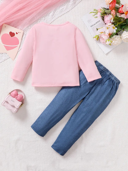 Children's Cartoon Graphic Top and Pants Set