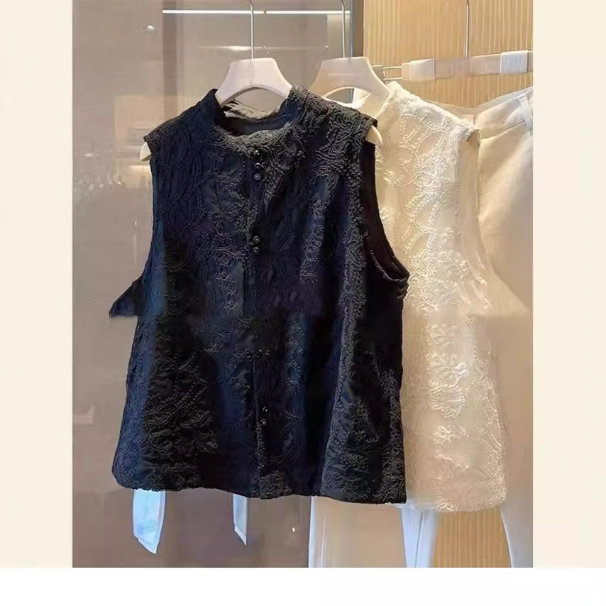 Womens Solid-Color Retro Loose-Fit New Chinese-Style Waistcoat Vests