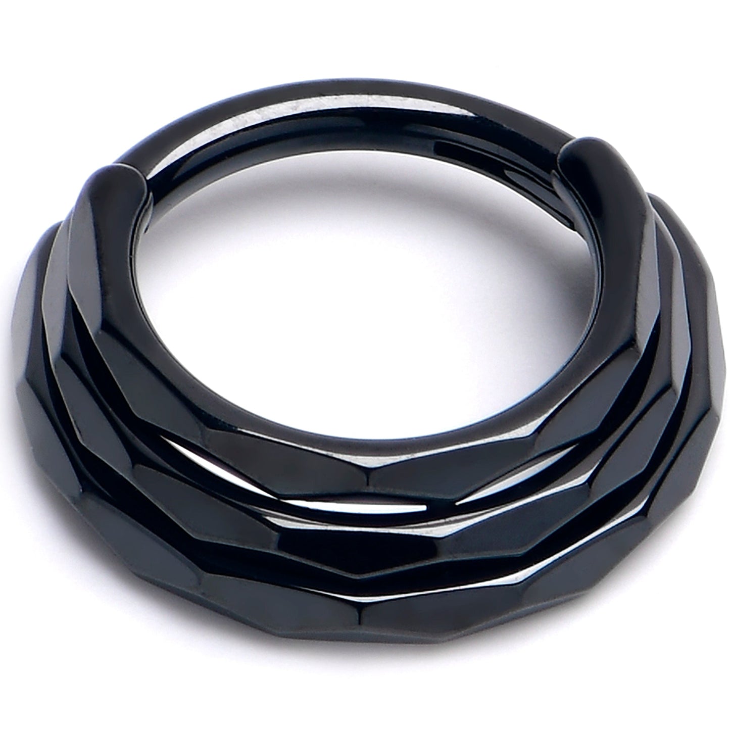 16G 5/16 Black PVD Faceted Triple Stack Hoop Titanium Hinged Segment Ring