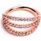 16G 3/8 Clear CZ Gem Rose Gold Tone Faux Triple Hoop Closure Ring