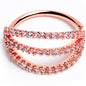 20G 3/8 Clear CZ Gem Rose Gold Tone Faux Triple Hoop Nose Hoop