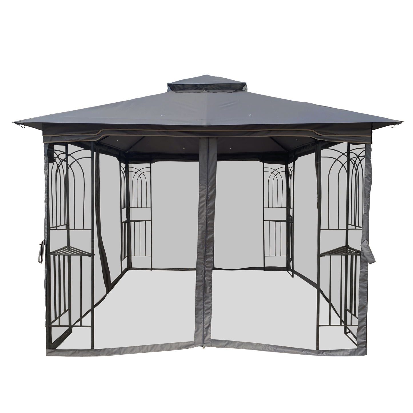 Gazebo Steel Gray 10x10 Ft Double Vented Roof Mesh Sidewalls UV-Resistant