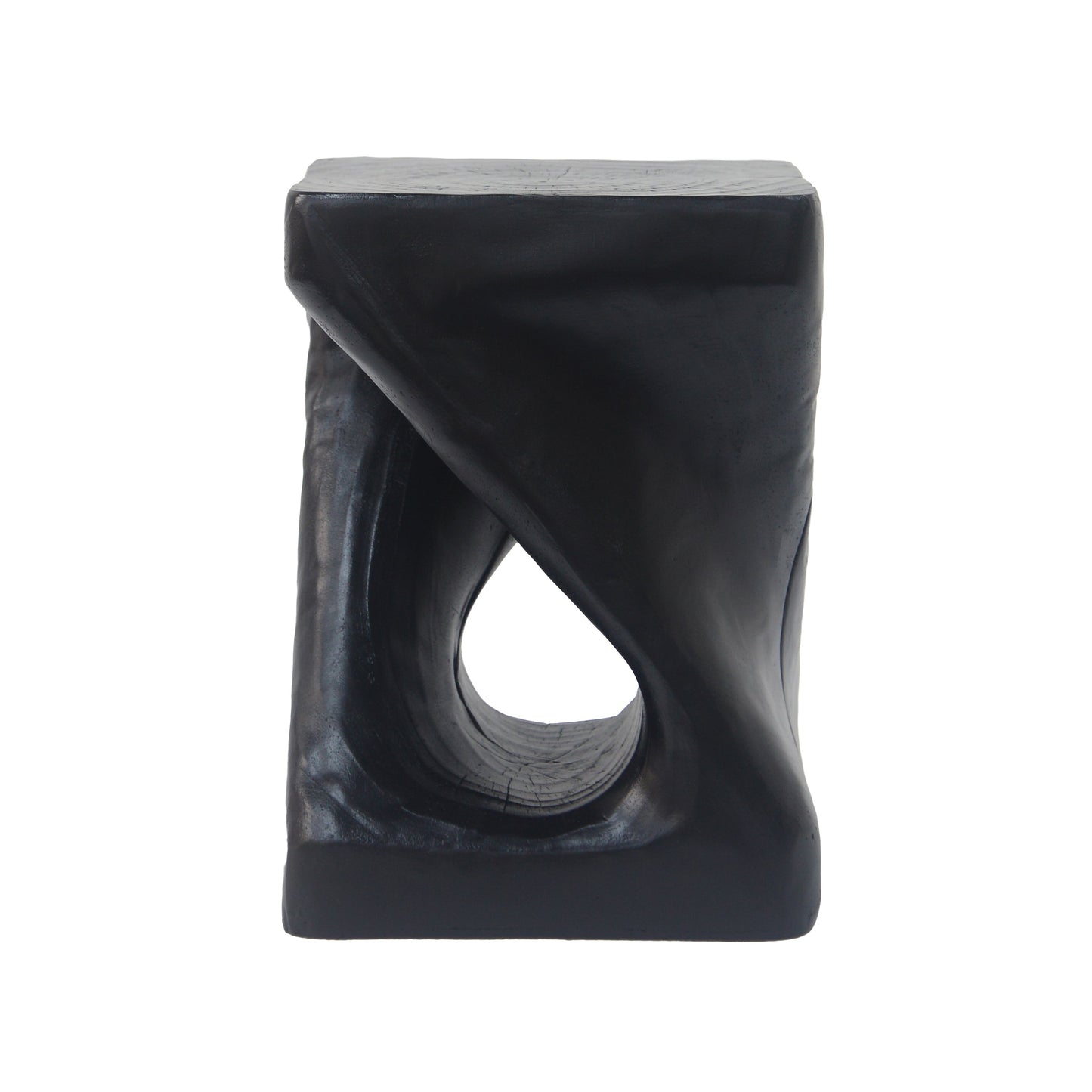 MGO Twist Shape Side Table, Wood-like Texture, Black, 11.75x11.75x16 in