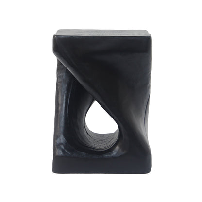 MGO Twist Shape Side Table, Wood-like Texture, Black, 11.75x11.75x16 in