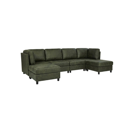 Sectional Sofa Modular Faux Leather Olive 6 Seat 124 In