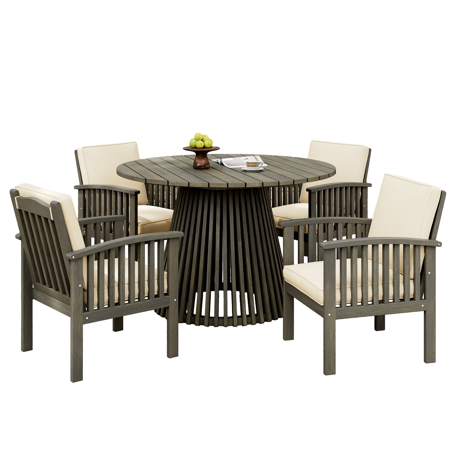 Outdoor Dining Set Acacia Wood 5 Piece Round Table