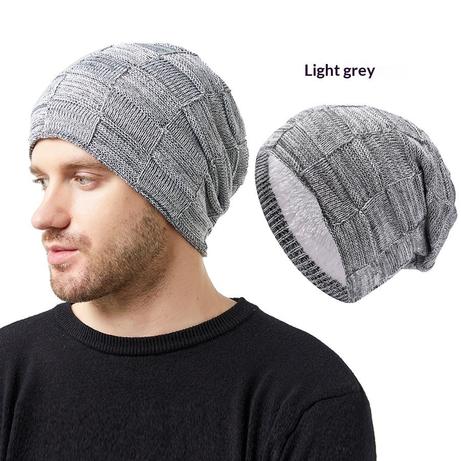 Mens Winter Knitted Hat Couples Style Warm Fleece-Lined Ear-Protecting Wool Cap