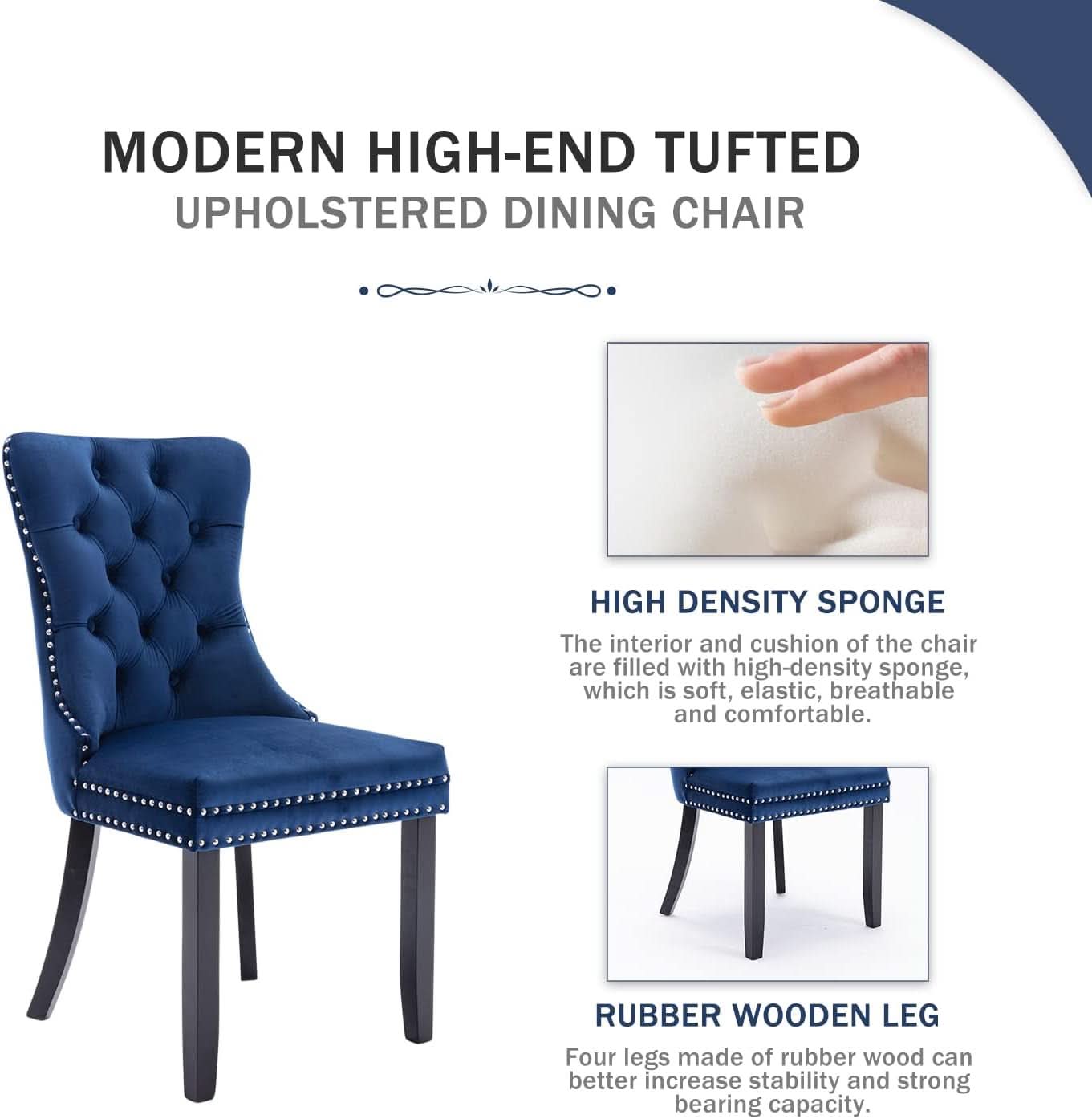 Navy Velvet Wingback Dining Chairs Set Of 4 Modern