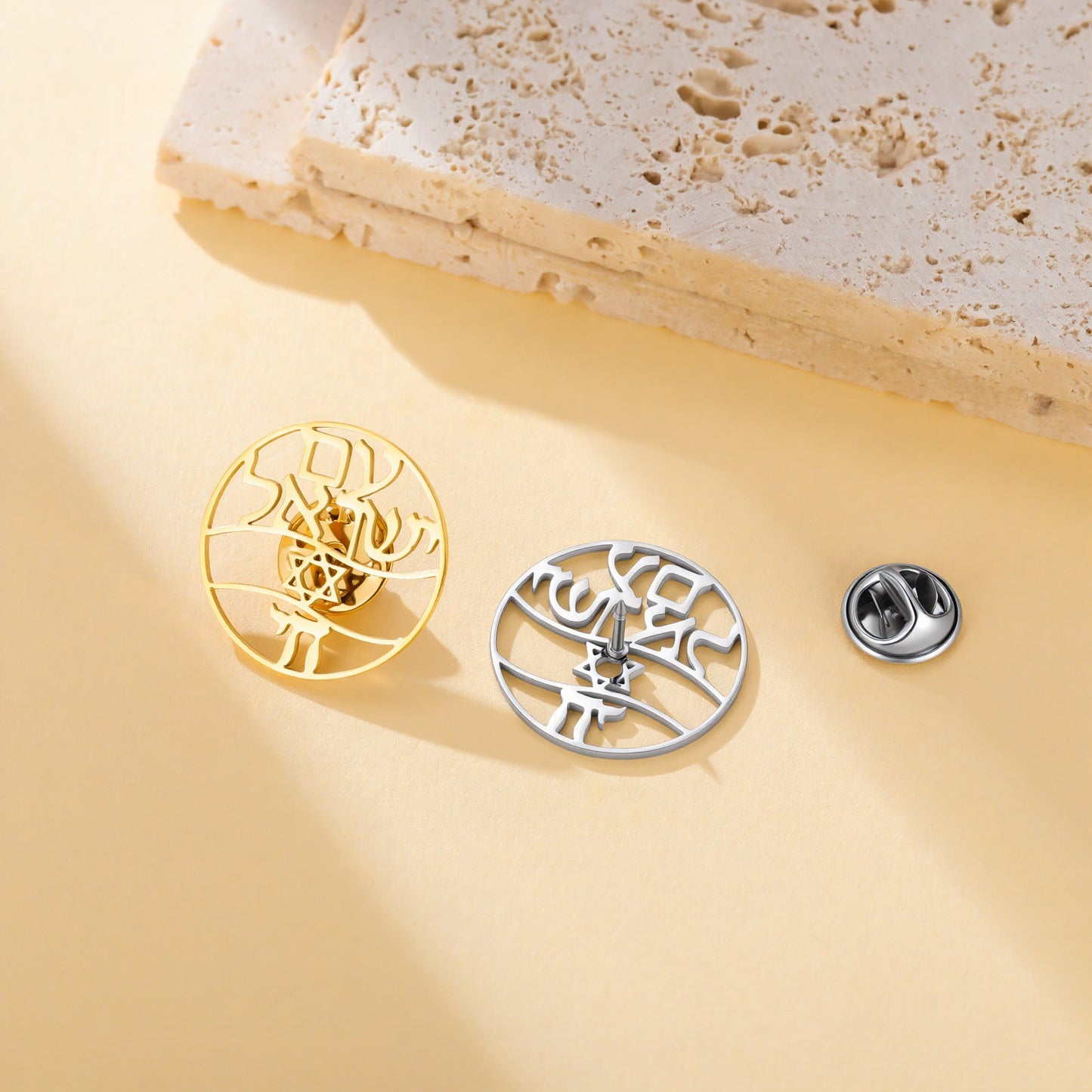Simple And Versatile Metal Six-pointed Star Hebrew Brooch