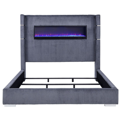 Tisdall Upholstered Cal King Flame Visualizer Bed Grey