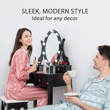 Three Color Dimmable LED Lighted Vanity Mirror Set With Built In Storage For Makeup Station