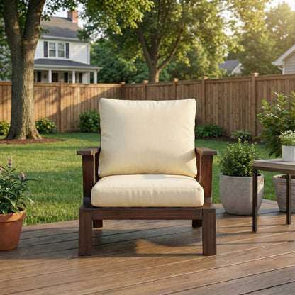 Outdoor Accent Chair Acacia Wood Dark Brown Beige Cushion 27.6in