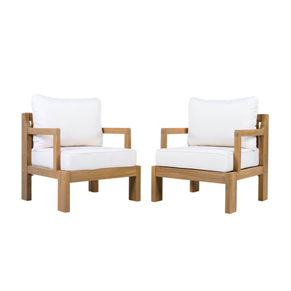 Outdoor Club Chair Set Acacia Wood Beige Cushions Set of 2