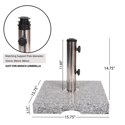 Patio Umbrella Base Square Granite Stainless Steel Gray 55 LB 15.75 In