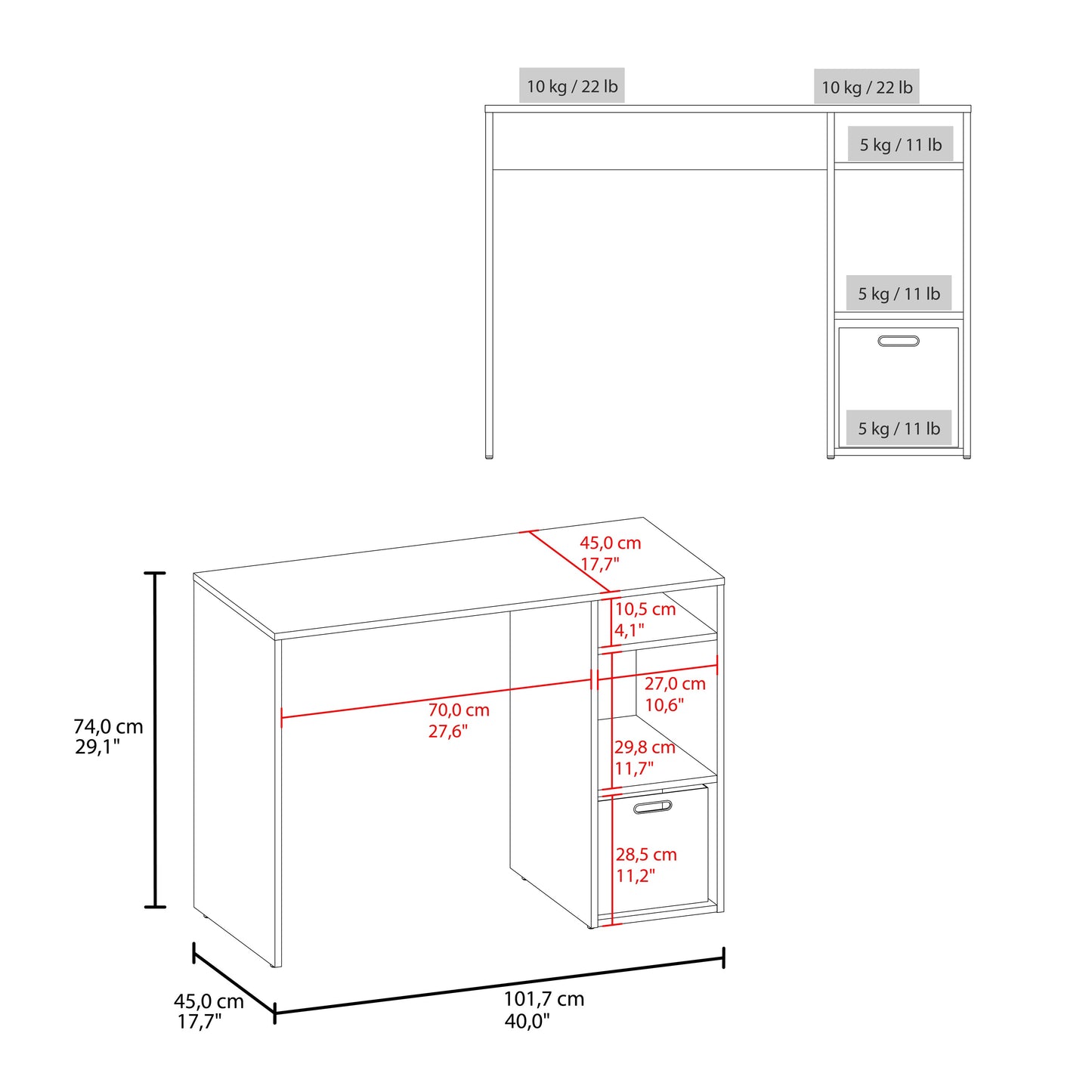 Compact Computer Desk with 3-Tier Side Open Storage Shelves, Manufactured Woo...
